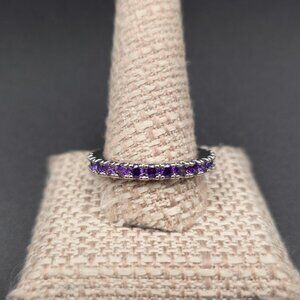 Size 13 Sterling Silver Purple Cubic Zirconia Gems Band Ring A6505